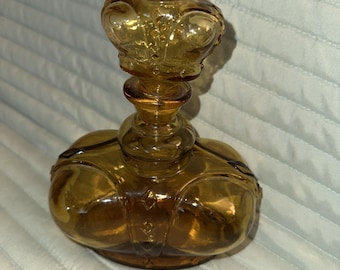 Botella de licor y tapón de cristal ámbar Victrylite estilo corona, de estilo vintage, fabricada en Italia.