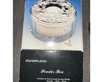 VTG Godinger ijdelheid poederpot rond glas verzilverd spiegeldeksel Snuisterijdoosje