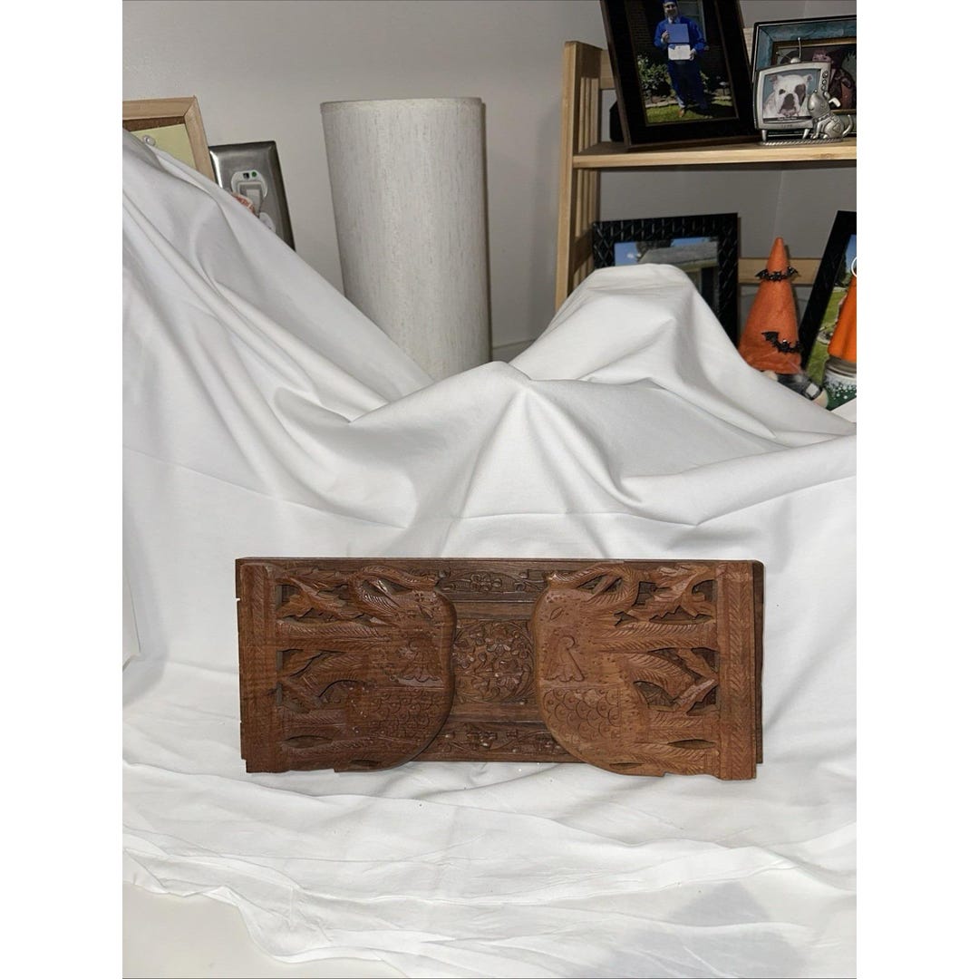 Wooden Elephant Bookends Carved Slidable Board Intricate Design India ...