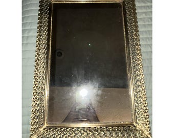 Vtg Filigraner Gold Eitelkeitskommode Spiegel Rechteck Atemberaubend