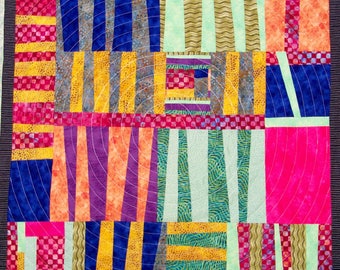 Stripes and Squares Colorful Art Quilt