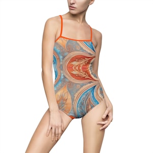 Boho Chic Damen einteiliger Badeanzug, lebendige Beachwear, Sommer-Lagerparty, Urlaubs-Bademode, trendiges Badetop
