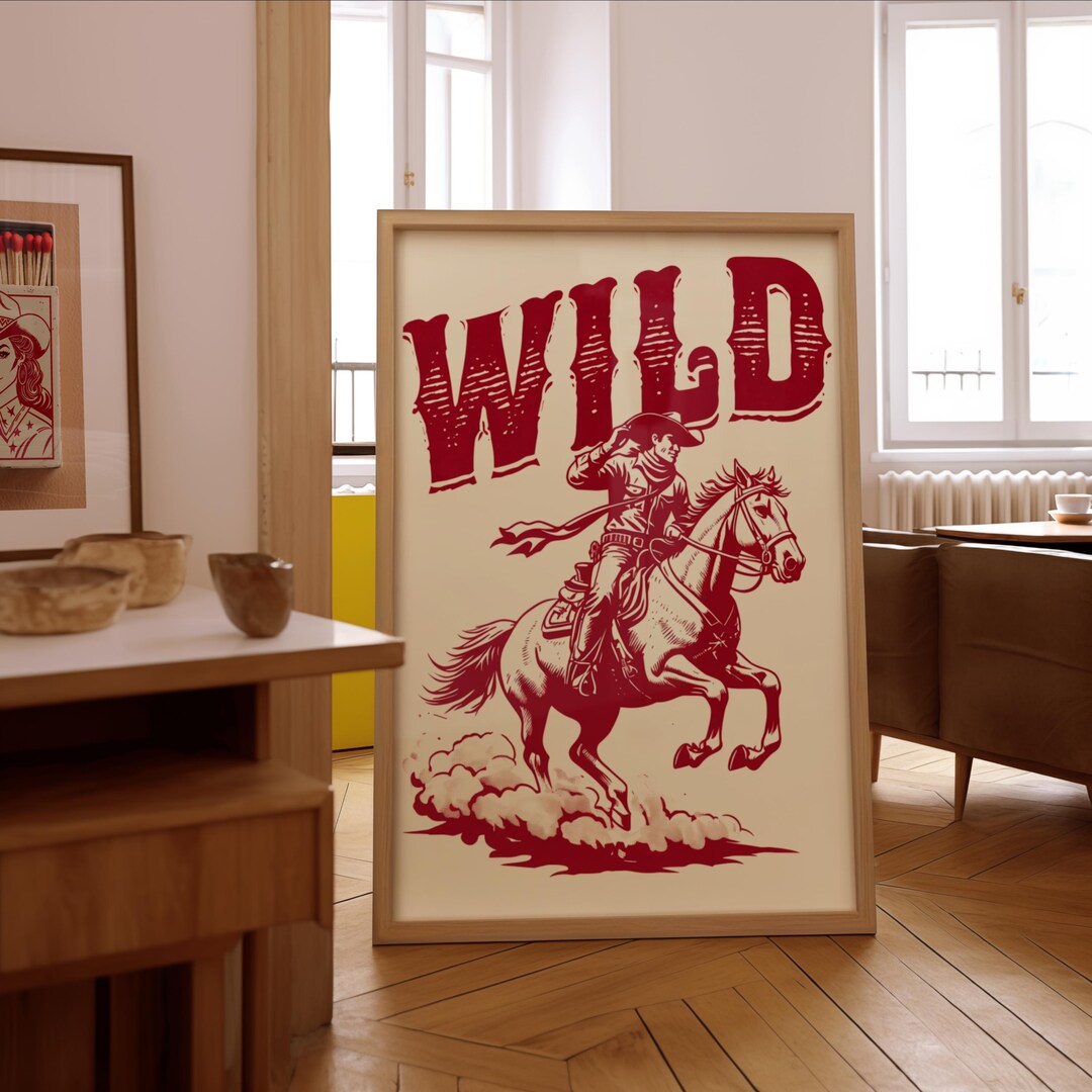 Cowboy Poster Print | Rustic Red Western Wall Art | Vintage-inspired ...