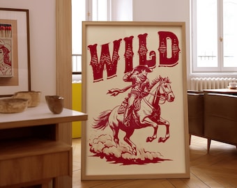 Cowboy Poster Print | Rustic Red Western Wall Art | Vintage-Inspired Decor