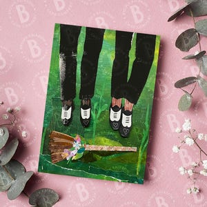 Tarjeta de felicitación para boda gay, trans, no binaria, queer, LGBTQ, para saltar la escoba