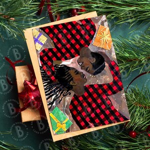 Hers & Hers LGBTQ Weihnachtskarte Lesben Schwarz Gay Paar passende Pyjamas Geschenkkarte