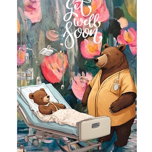 Jolie carte de rétablissement pour enfants avec Dr Bear