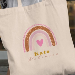 Personalized Name for Tote Bag, Kindergarten Gift, Rainbow School Tote, Gift For Her Kids, School Bag, Rainbow Lunch Bag