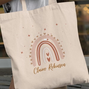 Personalized Name for Tote Bag, Rainbow School Tote, Gift For Her Kids, School Bag, Rainbow Lunch Bag