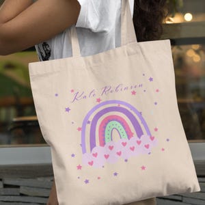 Personalized Name for Tote Bag, Kindergarten Gift, Rainbow School Tote, Gift For Her Kids, School Bag, Rainbow Lunch Bag