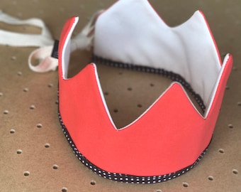 Fabric Crown / Hot Coral and Ecru