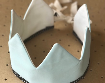 Fabric Crown / Light Blue and Ecru