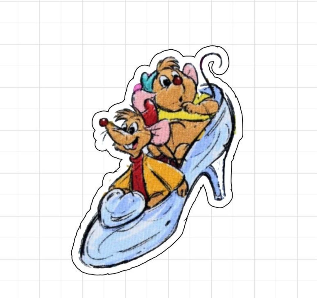 Cinderella Mice Glass Slipper Vinyl Sticker, Waterproof, Water Bottle ...
