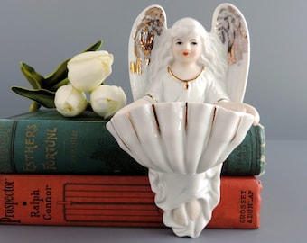 Vintage Angel Holy Water Font | Religious Figural Wall Hanging | Roman Catholic