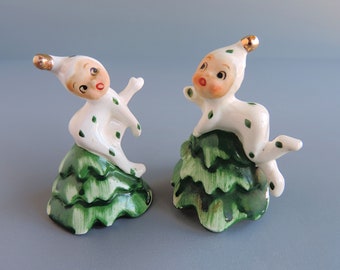 Vintage Holt Howard Elf Pixie Girls Christmas Tree Bells Set | Scarce Mid-Century Holiday Home Decor | Made in Japan