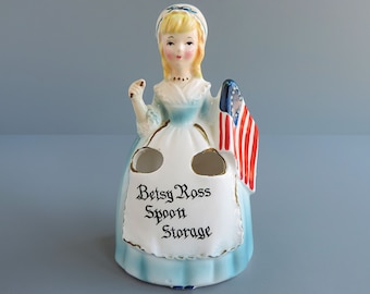 Vintage Enesco Betsy Ross Figurine Spoon Holder, Kitchen Independence Series, Japan