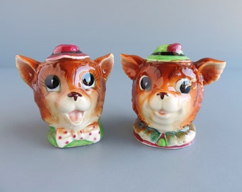 Vintage Cat or Dog? Salt and Pepper Shaker Set | Anthropomorphic Animal | Girl and Boy | Mid-Century Kitchen | Japan Collectible