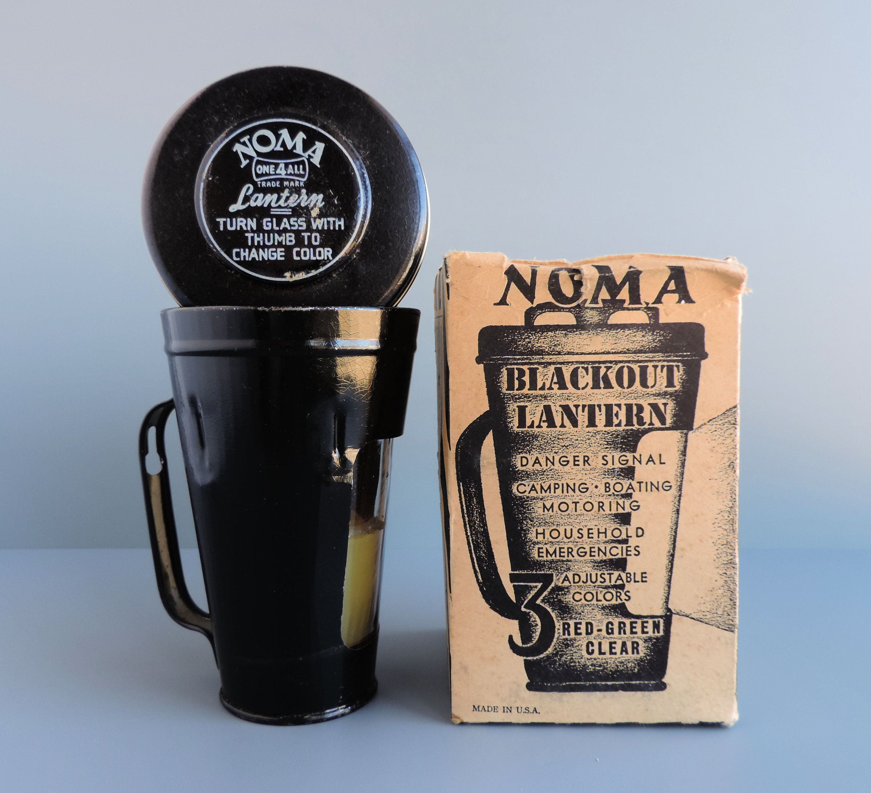 Vintage NOMA One 4 All Black Metal Caroling Emergency Candle Lantern Lamp