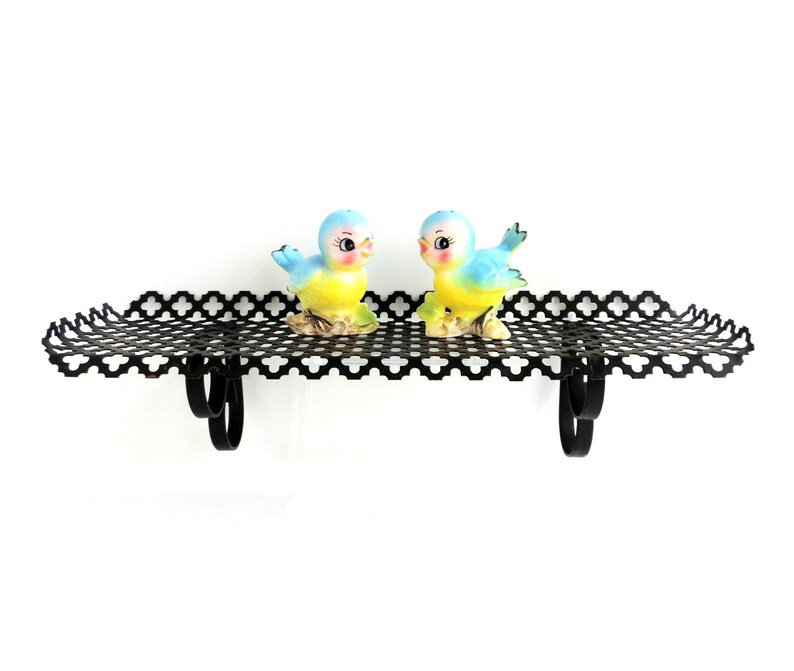 Vintage Black Punched Metal Shelf Quatrefoil Cutout Pattern - Gold Quatrefoil Metal Wall Shelf Vintage Black Punched Metal Shelf Quatrefoil Cutout Pattern - Gold Quatrefoil Metal Wall Shelf