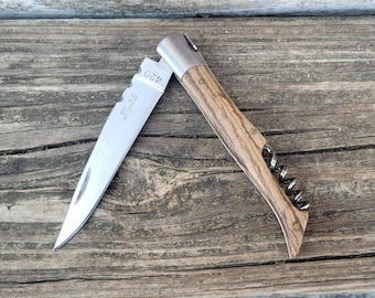 Navaja de bolsillo Laguiole de segunda mano: mango de madera de olivo, multiherramienta francesa