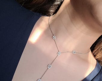 Pre-owned Rhodium-Plated Silver Necklace with Zirconium Stones