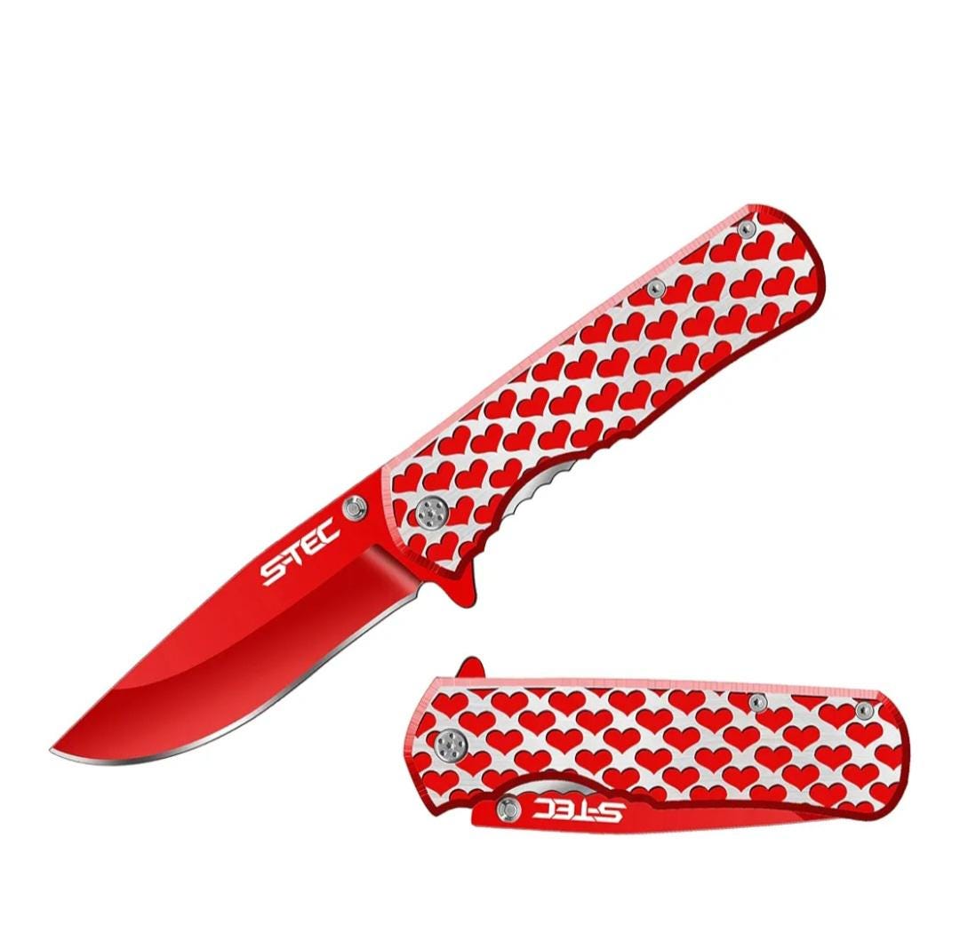 S-TEC Valentine's Hearts Spring Assisted Folding Pocket Knife, 8