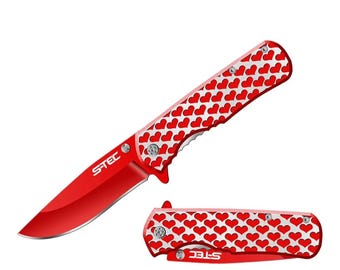 Coltellino tascabile pieghevole a molla S-TEC Valentine's Hearts, 8"