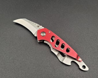 Gebraucht BUCK 754 RED Hawk Bill Kleines Taschenmesser Flaschenöffner!