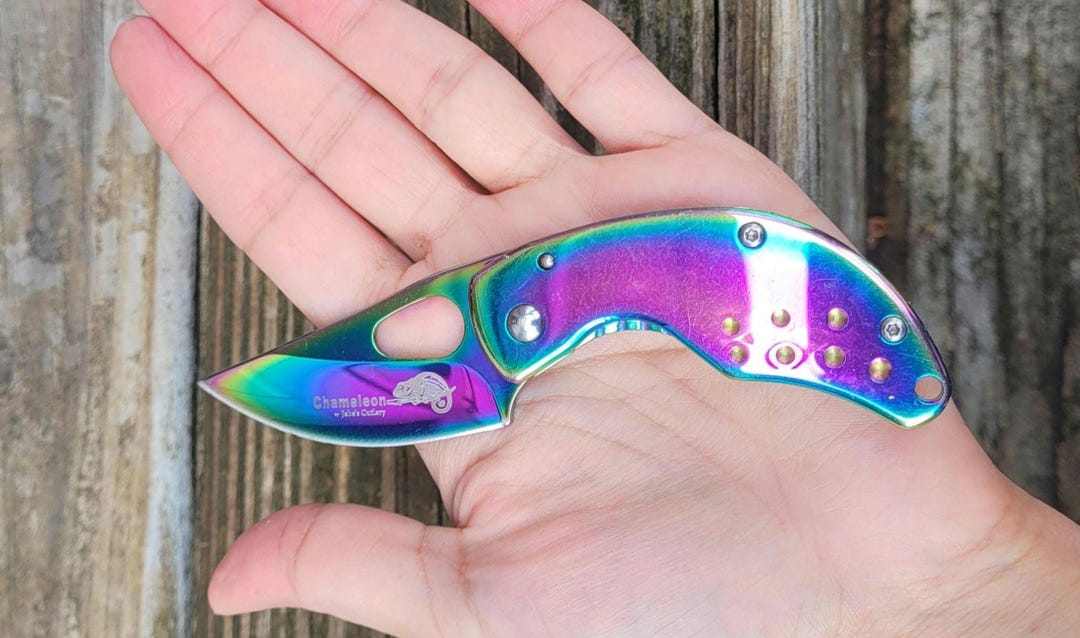 Pre-owned Ascension Knives Chameleon Rainbow Folding Pocket Knife ...