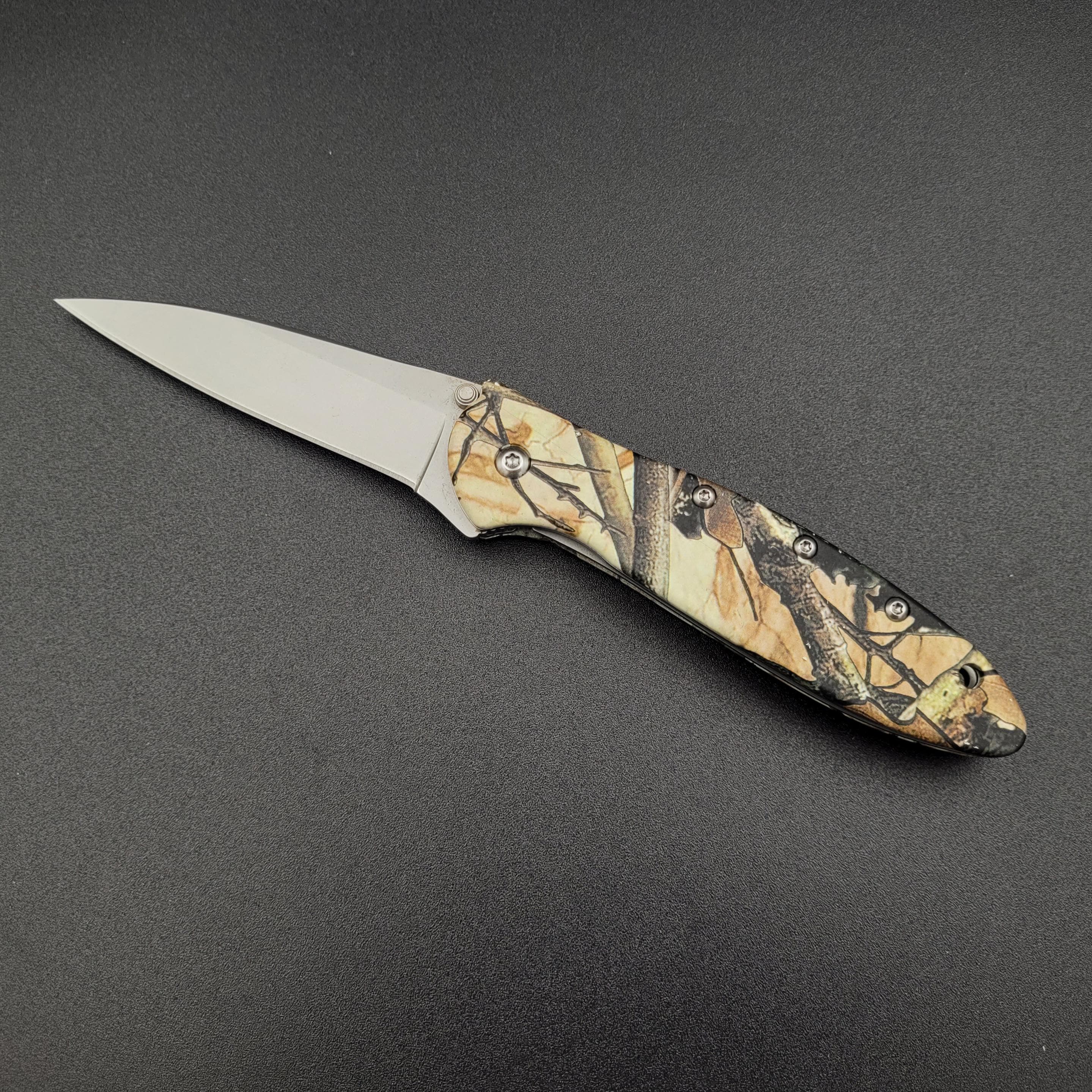 Pre-owned Kershaw 1660OR Leek Flipper Knife: Camo Aluminum, Bead Blast Blade