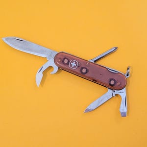 Vintage Wenger Delemont Apprentice Basic 65 Swiss Army Knife Collectible Very Rare Transparent Red Commander Series