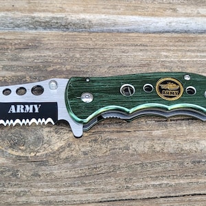 Pre-owned Tactical Rescue Style Folding Pocket Knife Spring Assisted Army Green Knife. Army Style