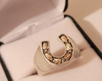 Pre-owned Landstroms Black Hills Gold - Handmade in Black Hills, USA Solid Sterling Silver & 12K Rose Gold and Green Gold Leaves Size 11