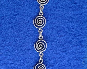 Pre-owned Ancient Greek Spiral Circle Sterling Silver 925 Link Bracelet in Handmade