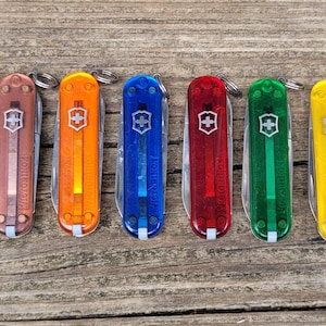Vintage Classic SD Swiss Army Victorinox Translucent Pocket Knife,Blue,Orange,Red,Brown, Pink,Green,Yellow,EDC, Multi-Tool,  58 mm