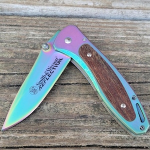 Pre-owned Smith & Wesson Rainbow Reflection Folding Knife - Spectrum Plain Very Rare Collectible
