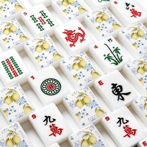 Lemon Mahjong Tile Set – American Mahjong 166 Tiles with Jokers, Dice & Storage Organizer | Citrus Blue Tile Mah Jongg Gift image 6