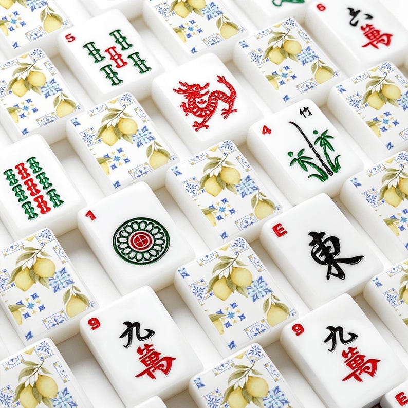 Lemon Mahjong Tile Set – American Mahjong 166 Tiles with Jokers, Dice & Storage Organizer | Citrus Blue Tile Mah Jongg Gift image 6