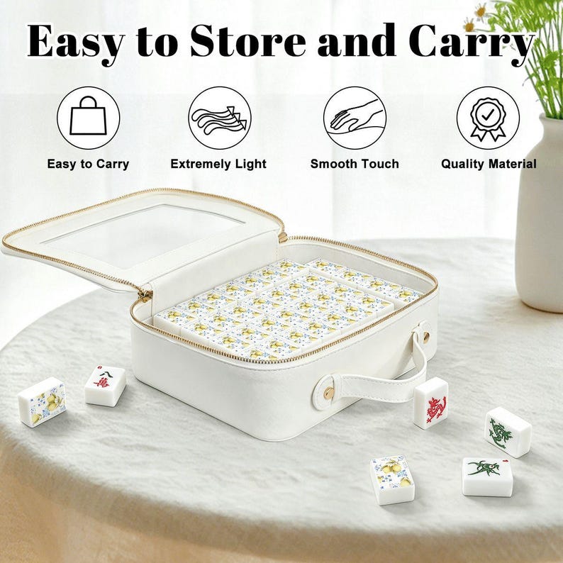 Lemon Mahjong Tile Set – American Mahjong 166 Tiles with Jokers, Dice & Storage Organizer | Citrus Blue Tile Mah Jongg Gift image 5