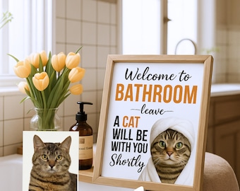 Pet Bathroom Art,Custom Pet Portraits,Cat Reading Newspaper on Toilet,Bathroom Wall Art Decor Prints,Dog In Toilet,Pet in Bathtub,Pet Gifts