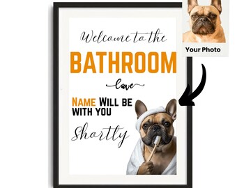 Funny Dog Bathroom Art Print, Personalized Pet Portrait Gift, Funny Gift for Pet Owner