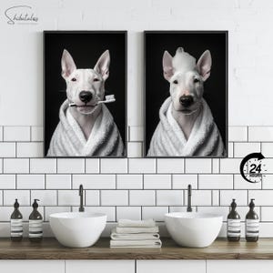 Foto personalizada de mascota en el baño, póster divertido, mascota con bata de baño, arte mural para perros, perro en el baño, regalo personalizado para el Día de la Madre