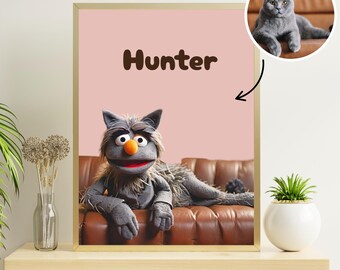 Ugly Custom Cat Portrait, Custom Cat Puppet Portrait, Funny Portrait from Photo, Ugly Pet Portrait, Bob&#39;s Burger Cat Portrait, Easter Gift