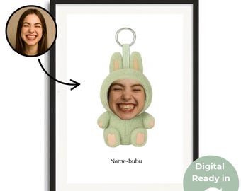 Custom Labubu Face Plush Portrait, Personalized Photo Doll Art Gift
