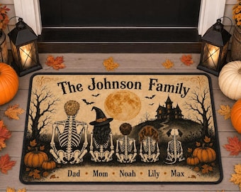 Personalized Halloween Doormat, Custom Family Name Welcome Mat, Spooky Home Decor, Housewarming Gift