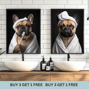 Custom Pet Portrait: Funny Bathroom Art, Dog in Bath Robe Poster