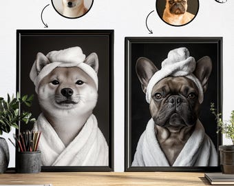Pet Bathroom Art,Custom Pet Portraits,Dog Reading Newspaper on Toilet,Bathroom Wall Art Decor Prints,Dog In Toilet,Pet in Bathtub,Pet Gifts
