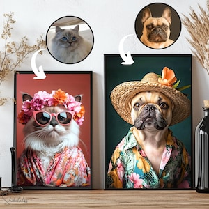 Custom Pet Portrait: Funny Beach Shirt Photo, Dog & Cat Art