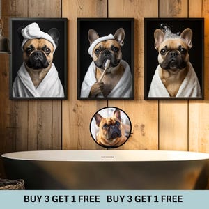 Ritratto personalizzato di un animale domestico nel bagno, poster divertente per animali, animale domestico con accappatoio, decorazione murale con cane, cane nel water, amante degli animali, regalo personalizzato per la festa della mamma
