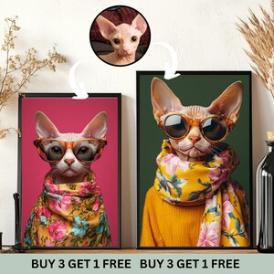 Custom Pet Portrait: Fashion Cat Art, Personalized Pet Owner Gift